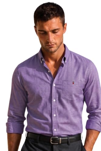 Image of Louis Philippe Men's Slim Fit Signature Oxford Easy Care, Natural Stretch Full Sleeve Solid Casual Shirt, Cotton