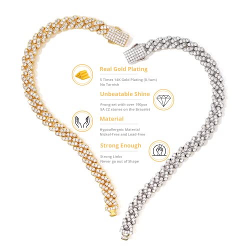 Image of Iced Classic Spring Clasps 9mm Cuban Link Chain Necklace /Bracelet, Everlasting Shine 14k Gold /Silver Plated Diamond Choker, Prong-Setting 5A Cubic Zirconia Hip Hop Jewelry For Men Women with Gift Box