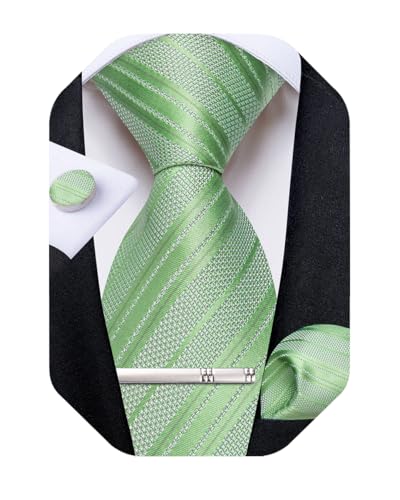 Image of DiBanGu Mens Striped Tie Silk Woven Necktie and Pocket Square Cufflinks Tie Clip Set Wedding Business Formal Gift Tie for Men