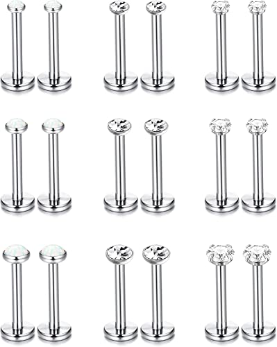 Milacolato 9 Paar 16G Edelstahl Labret Lippenringe Ohrstecker für Damen Helix Knorpel Tragus Ohr Piercing Körperschmuck 6MM 10MM