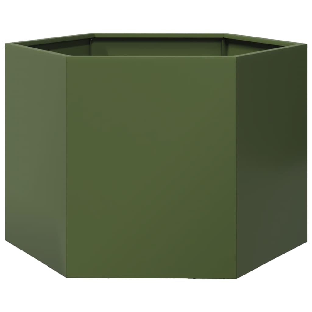 Vidaxl Garden Planter Outdoor Flower Pot Planter Pot Olive Green Hexagon Steel