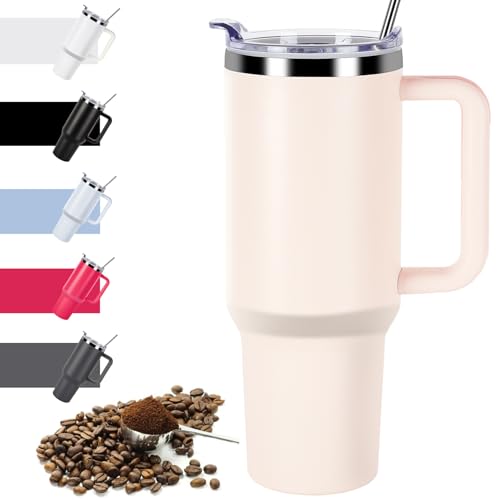 DUNSOO 1180ml Vaso TéRmico Con Asa Y Pajita,Botella De Agua Aislada De Acero Inoxidable,Taza De Café Con Tapa,Taza De Café Con Tapa