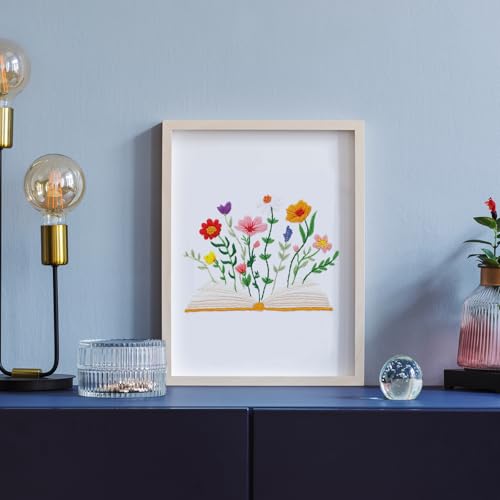 Image of Louise Maelys Book & Flowers Embroidery Kit for Beginners Decor Craft Gift | Needlepoint Kit with Pre-Printed Fabric, Hoop, Needles, Color Threads & Detailed Guide, DIY Cross Stitch Kits for Women