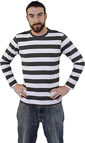 Adults Burglar Costume, Medium, Black & White Striped T-Shirt + Flat Cap + Eyemask + "Swag" Bag - Image 4