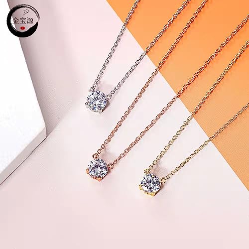 18k Gold Plated White Moissanite, Four Claw Diamond Pendant, Classic 2 Carat Women's Collarbone Necklace, Anniversary Birthday Holiday Valentine's Day Christmas Gift For Wife Girlfriend Mother Friends Family (Rose Gold)3