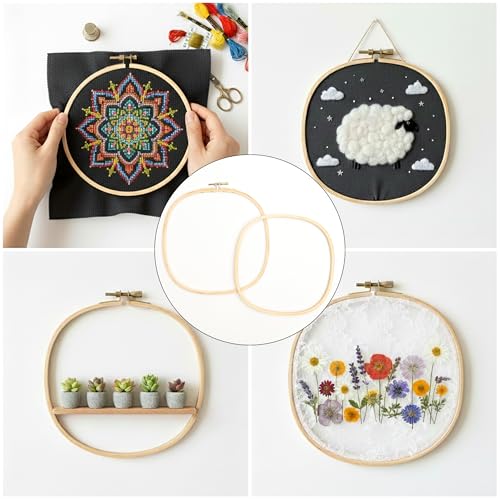 Image of EmbroideryMaterial Wooden Square Embroidery Hoop Ring Frame (7.75 x 7.75 Inch) | for Cross Stitch, Hand Embroidery, Sewing, DIY Craft, Aari Work & Wall Decor with Brass Screw (1 Piece)