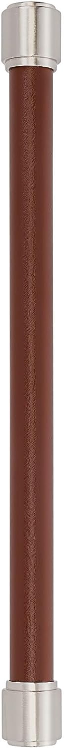 Signature Hardware 954067-12 Lazzara 12 Inch Center to Center Brown Leather Appliance Pull - Satin Nickel