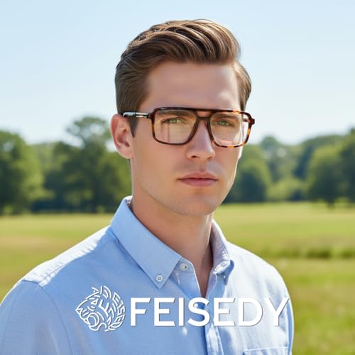 Image of FEISEDY Retro Aviator Blue Light Glasses for Men Women Square Frame Computer Reading /TV /Phones Glasses B0209