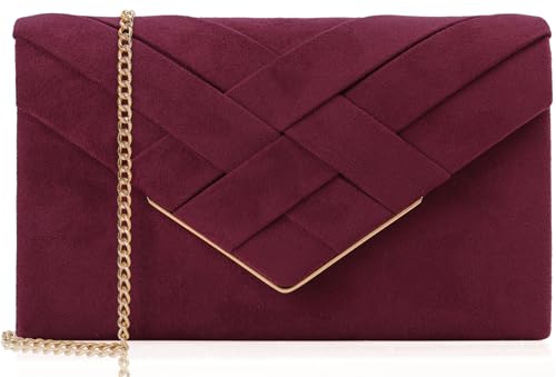nodeber Womens Velvet Clutch Evening Bag Purses for Women Formal Chain Shoulder Handbag Wine