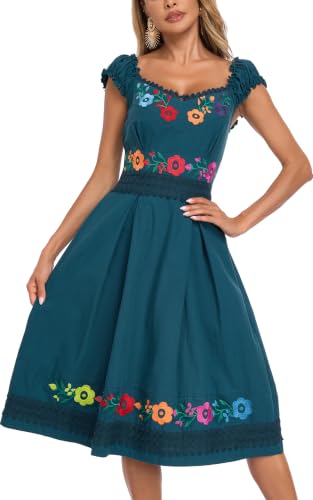 Image of Women's Mexican Dress Embroidered Causal Lace Party Dress