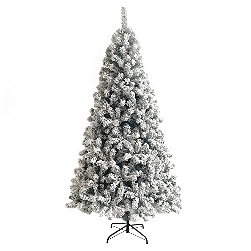 7Ft Premium Artificial Snow Flocked Christmas Tree, Holiday Christmas Pine Tree For Home, Office, Party Decoration, White Christmas Tree With 1300 Branch Tips And Metal Stand #TOP5