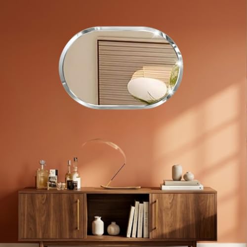 Image of Creative Arts n Frames 12x18 inch 5mm Thick Beveled Smooth Edges Frameless Wall Mount HD Mirror Home Office Hotel Decor for Living Restroom Bedroom Bathroom (Capsule Shape 12x18 inch HD Mirror)