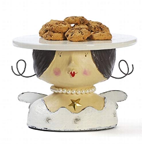 Baden Aufsteller Deko Kopf Frauenkopf Ladykopf Engel als Kuchenplatte cremeweiß mit Perlenkette oder gold mit Sternohrring (creme)