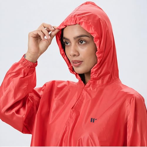 Image of Zeel Unisex Outdoor Rain Poncho for Adult, Waterproof, Lightweight & Packable, Polyester Pullover Full Sleeves Hooded Rainwear, Raincoat for Camping, Hiking, Travelling (AZ33, Free Size) (Red)