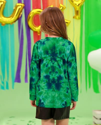 Image of Unisex Kids St. Patrick's Tie Dye Irish Clover Long Sleeve Shirt Shamrock Green Sweatshirt 6-14 Years