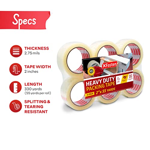 Xfasten Heavy Duty Clear Packing Tape, 2-Inch X 55-Yard, Pack Of 6 Uv Resistant And Crystal Clear Packaging Tape | Clear Mailing Tape Compliant To Us Postal Mailing Regulations #TOP1