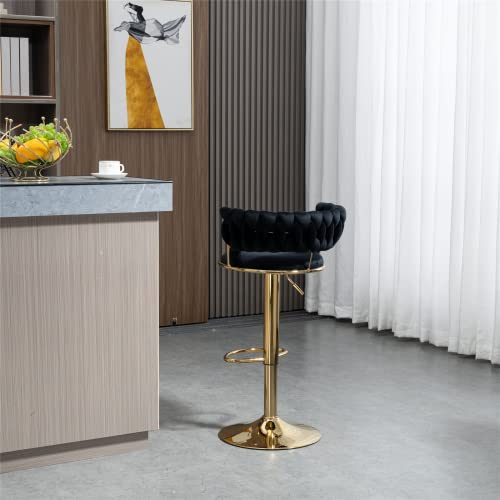 Luxury Bar Stool,Modern Round Adjustable Reception Chair, Gold Velvet Bar Chair, Kitchen High Dining Chair , Height Adjustable And 360° Swivel. Suitable For Bar, Home, Offce, Cafe (Black Set Of 2) #TOP1