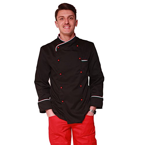 Kochjacke Küche Italien Italien Schwarz Italien Tricolore Restaurant Pizzeria, Schwarz , XXL