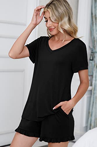 PrinStory Womens Pajamas Set Lounge Sets Short Sleeve Sleepwear Soft Pjs Shorts Set with Pockets4