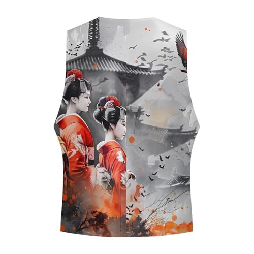 Geisha Japanese Crane Birds Novelty Men's Suit Vest Casual Formal Dress Vests Business Waistcoat4