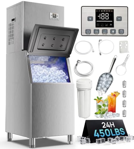 Image of UTHFY Commercial Ice Maker Machine 450Lbs /24H with 250Lbs Storage, Self-Cleaning Mode, Split Commercial Ice Maker, Ice Ready in 7-15 min, Stainless Steel Ice Maker for Bars /Cafes /Restaurants