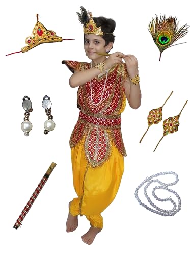 Image of Kaku Fancy Dresses Krishna Costume for Kids, Baby Krishna Dress for Janmashtami, Bal Krishna Dhoti Set, Krishnaleela Costume, Infant Bal Gopal, Krishna Fancy Dress Costume for Boys /Girls