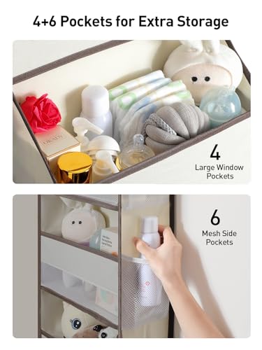 Image of Yecaye Hanging Over the Door Organizer 1 Pack, 35.2lbs Load Toy Stuffed Animal Storage, Swing-proof Bathroom Organizers and Storage for Nursery Newborn Baby Essential Stuff Beige