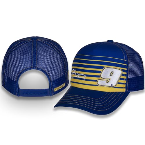 Checkered Flag Sports Chase Elliott #9 NASCAR 2024 Number Signature Striped Foam Trucker Snapback Hat Blue