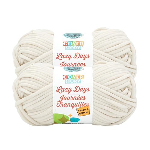 Lion Brand Yarn, Lazy Days T&Q Blanket Yarn, Cream, Off White, 2 Pack