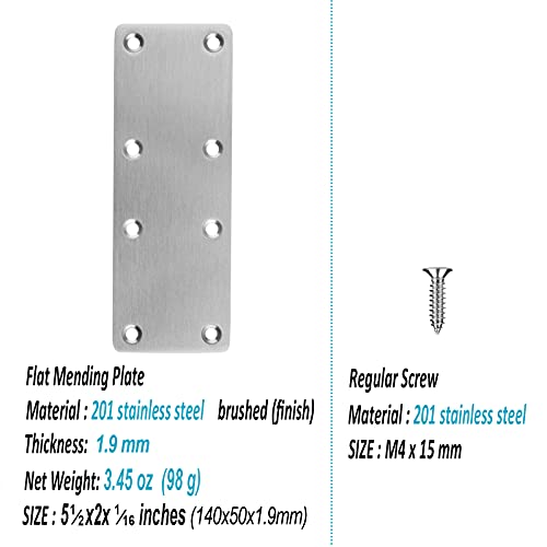 10 Pack Flat Mending Plate 201 Stainless Steel Straight Steel Brace, 5 ½× 2 Inches Mending Joining Plates Repair Fixing Bracket Connector, 8 Hole With 201 Stainless Steel Screw, 1.9 Mm Thickness #TOP1