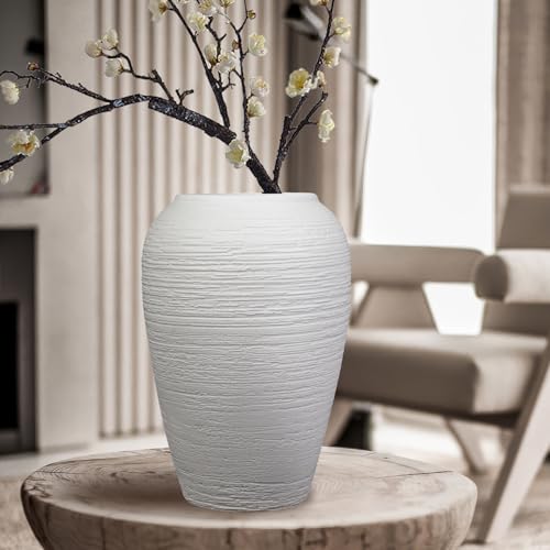 Rustic Ceramic White Vase Pottery Terracotta Vase102 Inch Vintage Tall Floor Vase Farmhouse Rustic Decor for Minimalism Home Decor Aesthetic Centerpiece Living Room Bedroom