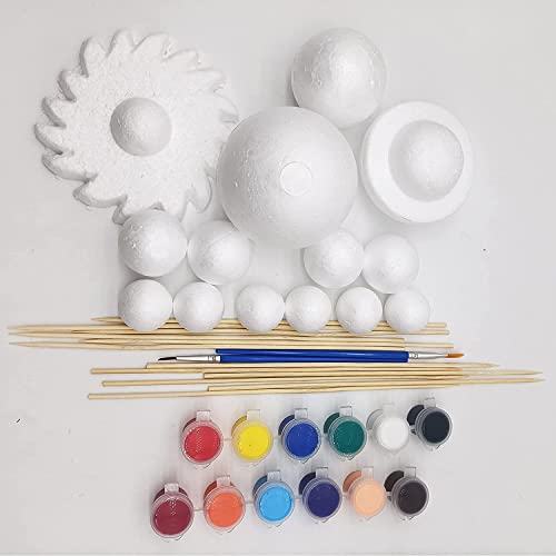 Huimai Solar System Model Kit for Children with 14 Foam Balls, 12 Bamboo Sticks, 12 Colour Pigments - Image 2