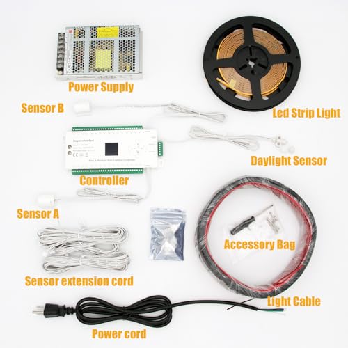 Image of Motion-Activated LED Stair Lighting Kit with Daylight Sensor SSL-5616, Supports up to 16 Steps x 40 inch Cuttable 3000K COB Strip Lights for Indoor LED Stair Lights