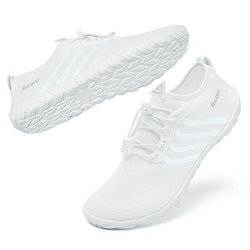 Racqua Men&Women Water Shoes Breathable Aqua Socks For Hiking Surf Diving Sport Quick-Dry Pool Beach Swim Shoes White 8W/7M #TOP2