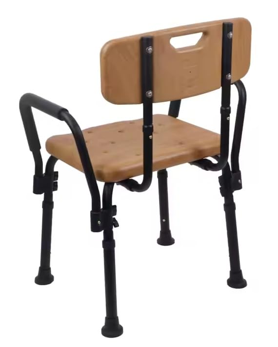 Plus SANTÉ - Sedia da doccia LACANAU effetto legno | Piedini a ventosa antiscivolo, altezza regolabile 6 posizioni, schienale e braccioli Comfort, materiale impermeabile | 54 x 45 cm | 3,8 kg | 100 kg