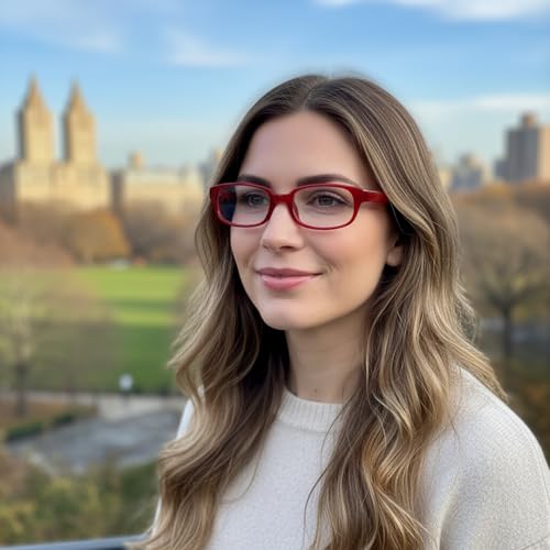 HJSTES Retro Clear Rectangle Glasses for Women Men Fake Blue Light Blocking Lens Narrow Frame Non Prescription Eyeglasses(Black+Red) - Thumbnail 5