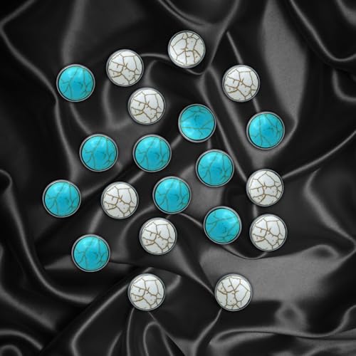 Image of 20 Pack Cute Funny Vintage Round Turquoise Brooches Pin Set Fashion Retro Geometry Themed Lapel Brooches Jewelry Suit Brooch for Men Women Blue White