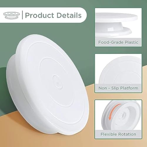 Image of 11 Inch Rotating Turntable for Cake Decorating & Frosting, Revolving Display Stand with Baking Tools and Accessories, White (Multi Color)