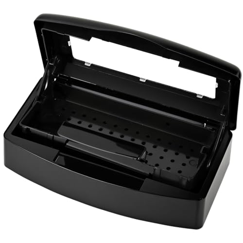 Soiiw Caja esterilizadora de herramientas de uñas, bandeja de esterilización de plástico, organizador de almacenamiento para pinzas, extensiones de pestañas, implemento de uñas para esteticista (negro