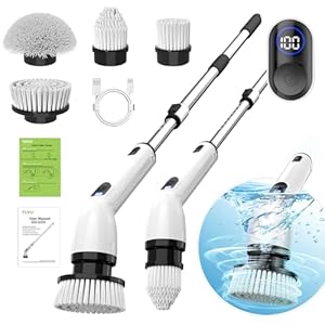 TUYU Electric Spin Scrubber Full Body IPX7 Waterproof Bathroom Scrubber with Power LCD Display Adjustable Extension Handle Cordless Shower Cleaner Brush for Bathtub Kitchen Wall Cleaning