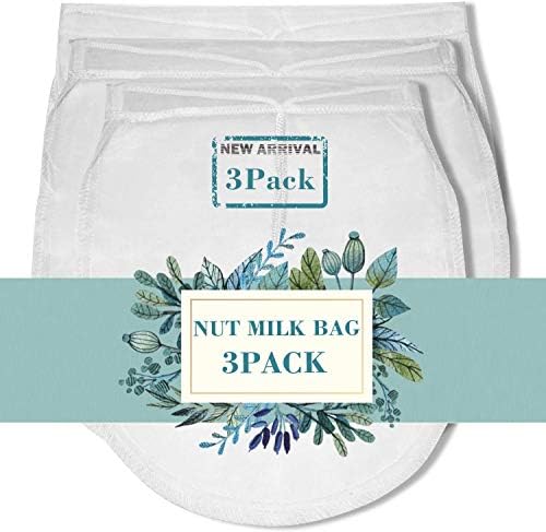 Nut Milk Bag Reusable 3 Pack 200 Micron Cheesecloth Bags for Straining Almond/Soy Milk Greek Yogurt Strainer Milk Nut Bag for Cold Brew Coffee Tea Beer Juice Fine Nylon Mesh Cheese Cloth
