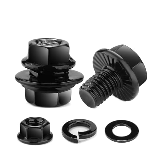 M8 x 10mm Flanged Hex Head Bolts, Nuts, Flat &amp; Lock Washers, 20Pcs 18-8 (304) Stainless Steel, Fully Threaded, Black Oxide by SG TZH