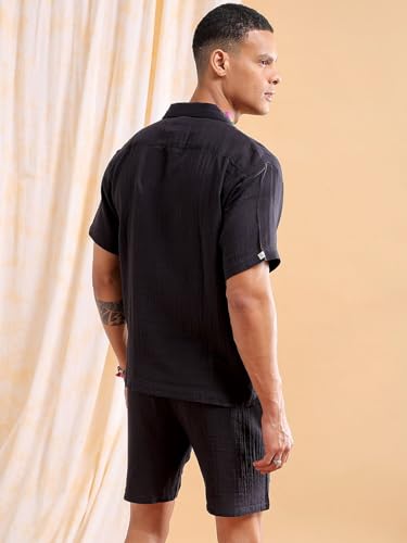 Image of The Indian Garage Co Men Regular Fit Solid Resort Wear Shirt & Boxers Co-ords Set