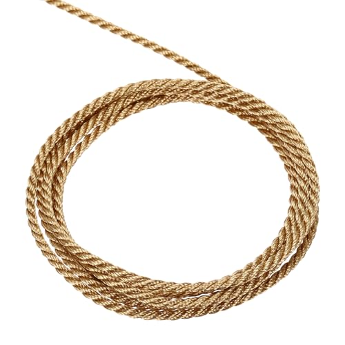 sourcing map Twisted Cord Trim 5 Yard 2mm 3-Ply Twine Braided Rope Shiny Thread String for Craft Gift Bag Curtain Christmas Decor Deep Gold - 5m