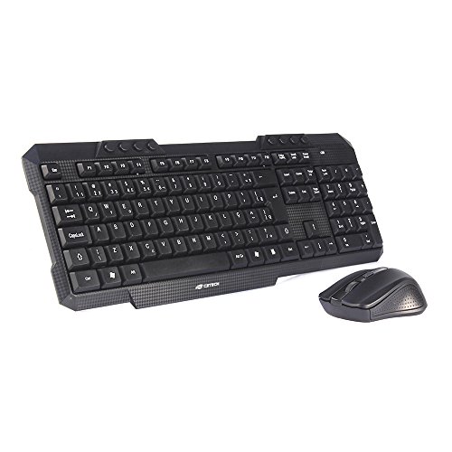 Combo C3Tech sem Fio K-W10BK Preto, Teclado e Mouse, Incluso Receptor Nano USB 1 Pilha AA e 2 Pilhas AAA Layout ABNT2 Multimidia, Mouse Ambidestro