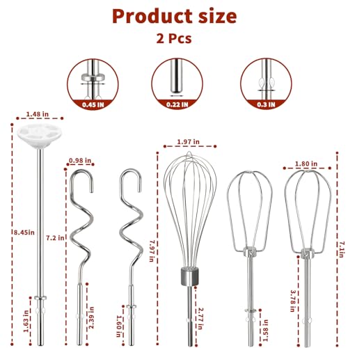 Image of Hand Mixer Beater Attachments for KitchenAid Set of 6 | Including Turbo Beater, Pro Whisk, Dough Hooks, Blending Rod Compatible with KHM512 KHM6118 KHM7210 KHM926