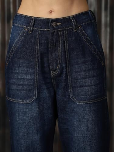 Image of High Star Women Cotton Washed Mom fit High-Rise Jeans