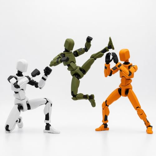 Image of TADCraft Dummy13 Fully Articulated Action Figure - 5.4 Inch 3D Printed Poseable Robot Toy | DIY Assembly Kit | Flexible Joints for Dynamic Poses | Set of 3 (White, Army Green, Orange)