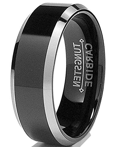 8MM Flat Top Two Tone Black Tungsten Ring Wedding Band Sizes 5 to 152