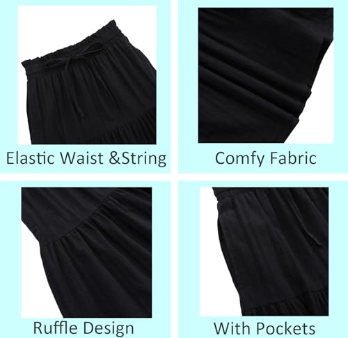 Image of Maxi Skorts Skirt for Girls Button Front High Waisted Long Skirt with Belt Ruffled Skirts with Pocket 3-12Years